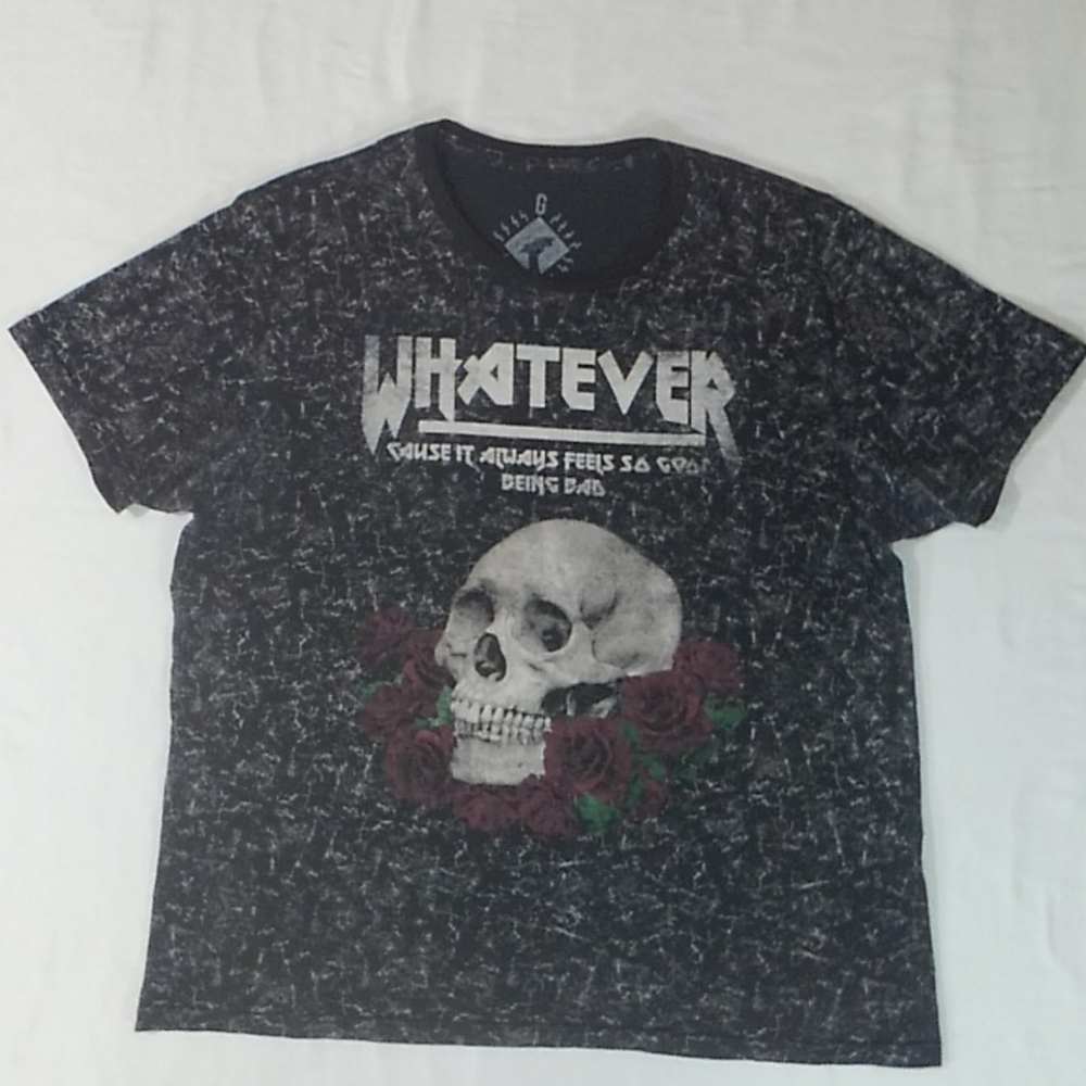 Blue Steel Whatever Skull Roses Graphic Tee L